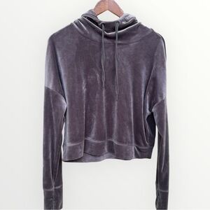 Offline By Aerie After Party Velour Brown Cropped Hoodie Lounge Wear Size Small